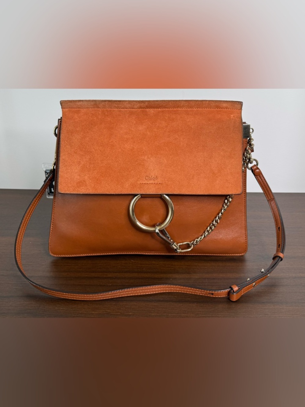 Chloé Two-Tone Tan & Orange Suede Shoulder Bag (0047)